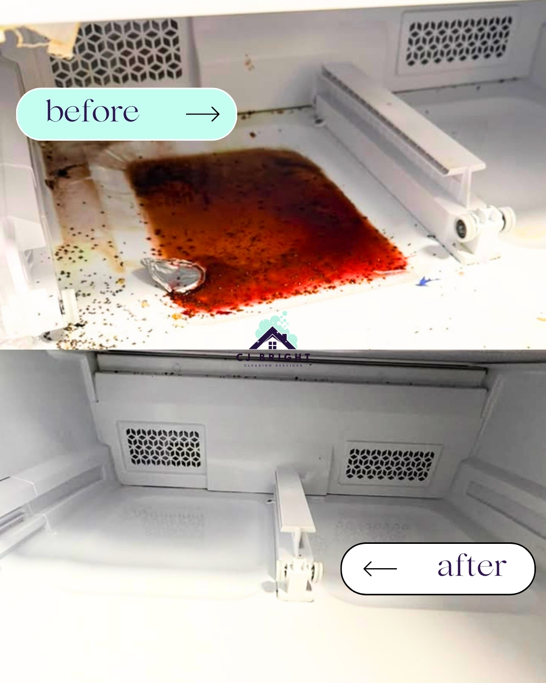 Fridge drawer deep clean — before and after cleaning by CJ Bright Cleaning Service