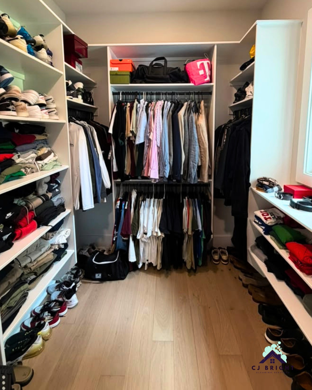 Closet organized by CJ Bright Cleaning Service